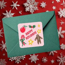 Pegatina Cuadrada FELICES FIESTAS Dibujo a mano personalizado