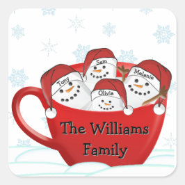 Pegatina Cuadrada Felices Fiestas Familia Marshmallow