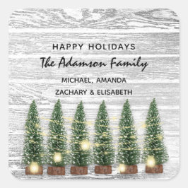 Pegatina Cuadrada Felices Fiestas Feliz Árbol de Navidad Rústico