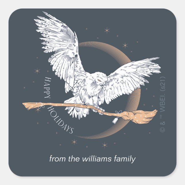 Pegatina Cuadrada Felices Fiestas Hedwig Delivery | Personalizado (Anverso)