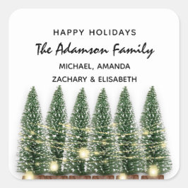 Pegatina Cuadrada Felices Fiestas Merry Christmas Tree Name White