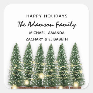 Pegatina Cuadrada Felices Fiestas Merry Christmas Tree Name White