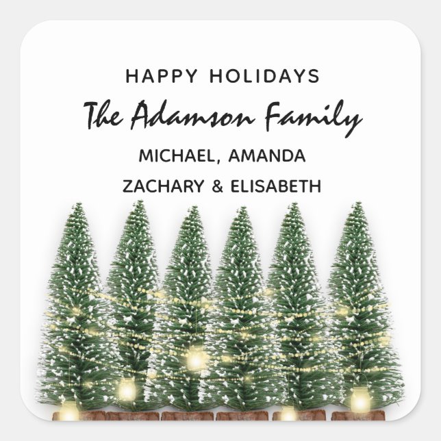 Pegatina Cuadrada Felices Fiestas Merry Christmas Tree Name White (Anverso)