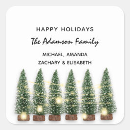 Pegatina Cuadrada Felices Fiestas Merry Christmas Tree Name White