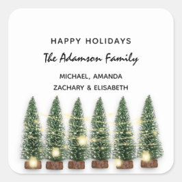 Pegatina Cuadrada Felices Fiestas Merry Christmas Tree Name White