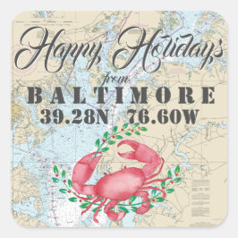 Pegatina Cuadrada Felices Fiestas Náuticas de Baltimore