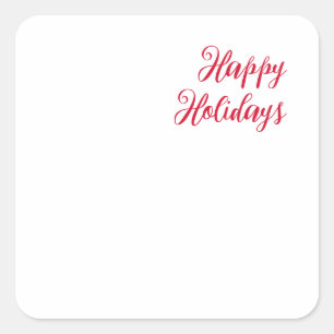 Pegatina Cuadrada Felices fiestas navidad letra roja blanca