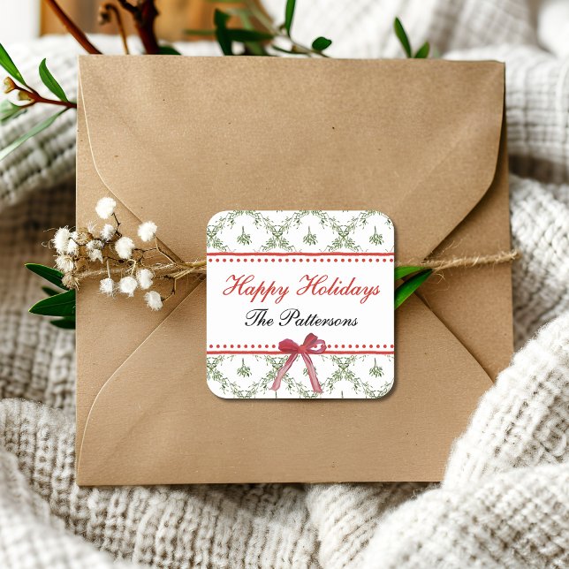 Pegatina Cuadrada Felices Fiestas Navidades Mistletoe Red Bow Person (Subido por el creador)