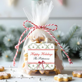 Pegatina Cuadrada Felices Fiestas Navidades Mistletoe Red Bow Person