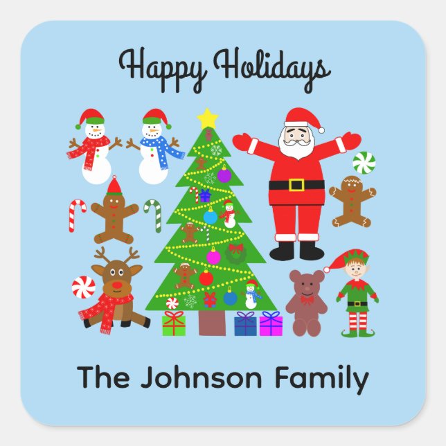 Pegatina Cuadrada Felices Fiestas Navidades reuniéndose #3 Pegatinas (Anverso)