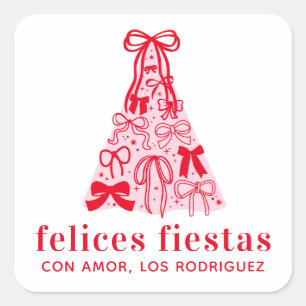 Pegatina Cuadrada Felices Fiestas Navidades Rojos Modernos