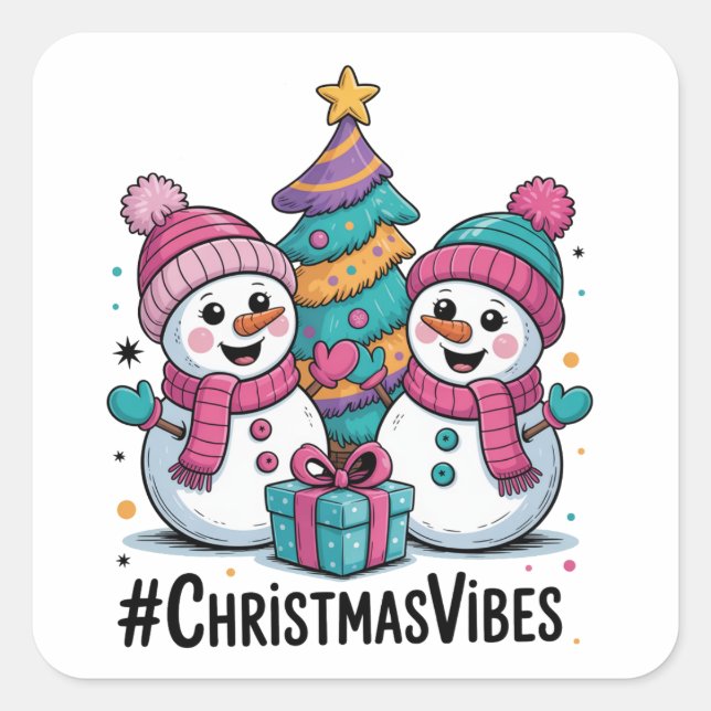 Pegatina Cuadrada Felices Fiestas Navideñas (Anverso)
