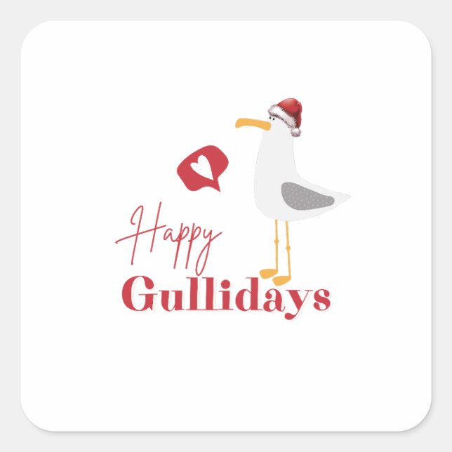 Pegatina Cuadrada Felices fiestas navideñas de Gullidays (Anverso)