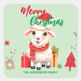 Pegatina Cuadrada Felices fiestas navideñas Ram Santa Scarf