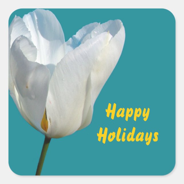 Pegatina Cuadrada Felices fiestas pegatinas de Navidad. (Anverso)