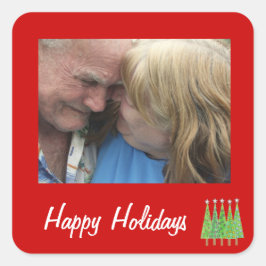 Pegatina Cuadrada Felices Fiestas Rojo Agrega tu propia foto Sticker
