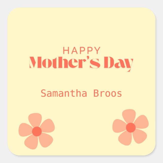 Pegatina Cuadrada Felices flores de melocotón del día de la madre ro (Anverso)