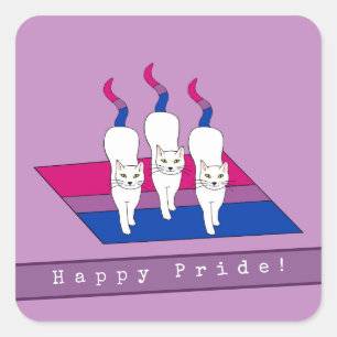 Pegatina Cuadrada Felices Gatos Orgullosos Con Bandera Orgullo Bisex