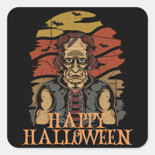 Pegatina Cuadrada Felices Halloween Gracioso Caracter Asombroso