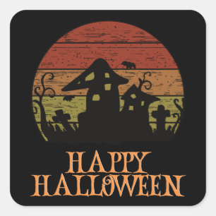 Pegatina Cuadrada Felices Halloween Gracioso Caracter Asombroso
