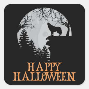 Pegatina Cuadrada Felices Halloween Gracioso Caracter Asombroso