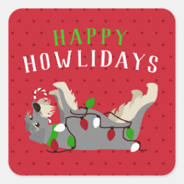 Pegatina Cuadrada Felices HOWLidays Cute Schnauzer Navidades
