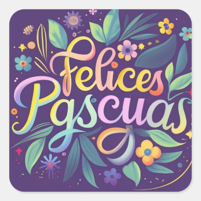 Pegatina Cuadrada Felices Pascuas en Flor (Anverso)