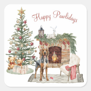 Pegatina Cuadrada Felices Pawlidays Diseño de Perro - Bloodhound