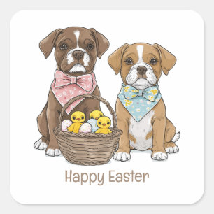 Pegatina Cuadrada Felices perros del Boxer de Pascua