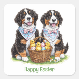 Pegatina Cuadrada Felices perros montañeses de Pascua