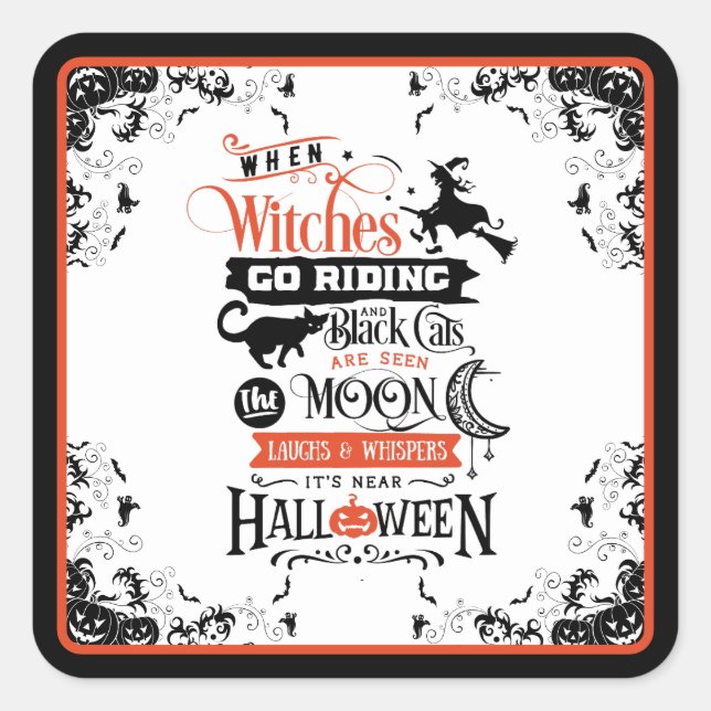 Pegatina Cuadrada Felices Testigos de Halloween (Anverso)