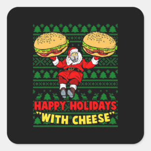 Pegatina Cuadrada Felices Vacaciones Con Queso. Navidades Cheeseburg