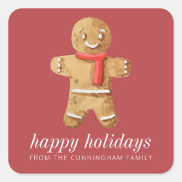 Pegatina Cuadrada Felices vacaciones Hombres de pan de jengibre de c