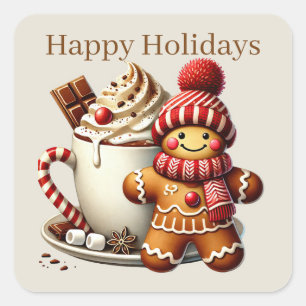 Pegatina Cuadrada Felices vacaciones jingerbread agregar texto