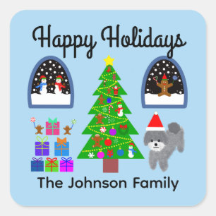 Pegatina Cuadrada Felices vacaciones Navidades de Gray Poodle #4 Peg