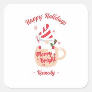 Pegatina Cuadrada Felices vacaciones - Pink Mug Hot Cocoa Merry & Br