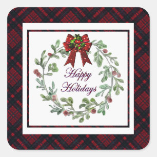 Pegatina Cuadrada Felices vacaciones Red Plaid