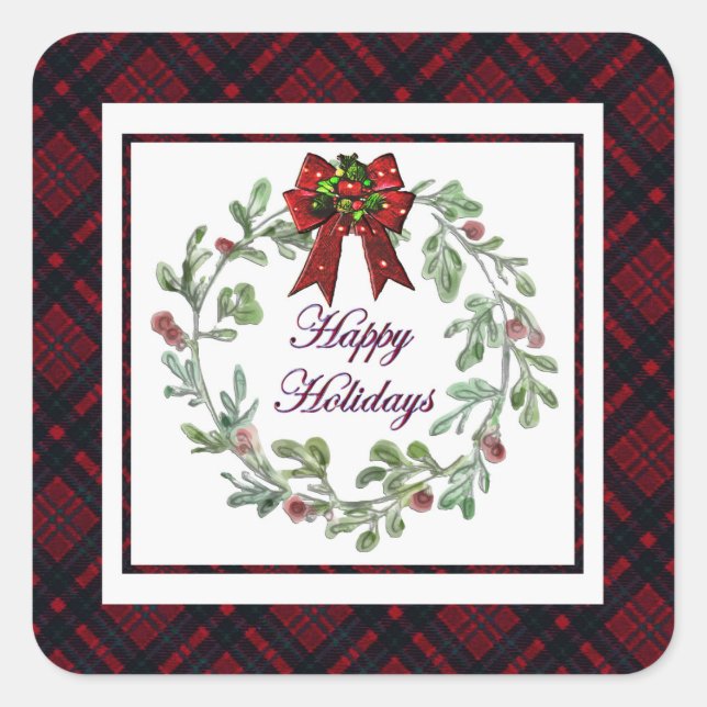 Pegatina Cuadrada Felices vacaciones Red Plaid (Anverso)
