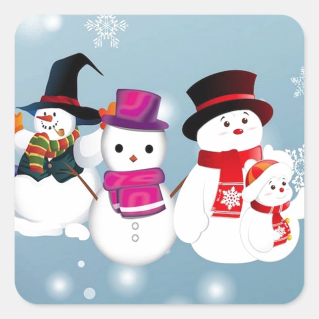 Pegatina Cuadrada Felices vacaciones Snowmen (Anverso)