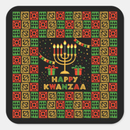 Pegatina Cuadrada Felices velas de Kwanzaa Rojo Negro Amarillo Verde