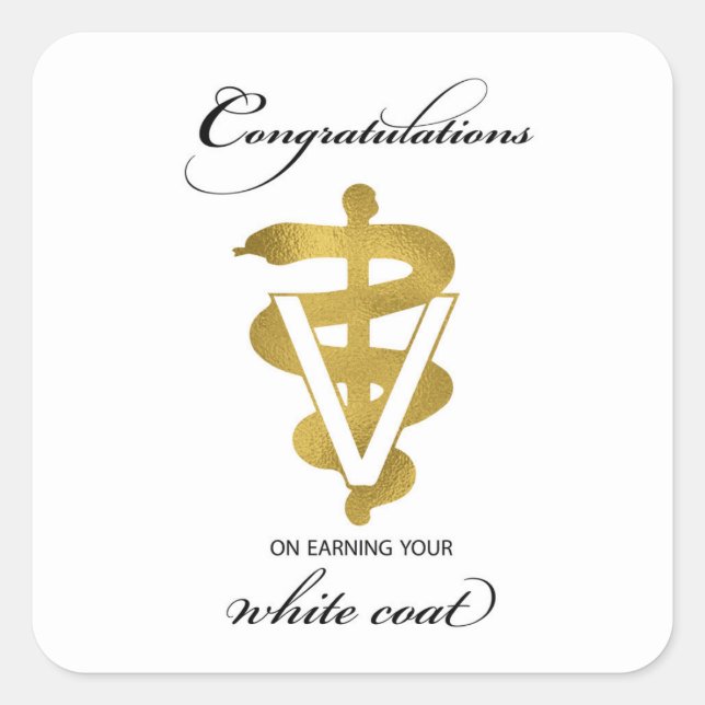 Pegatina Cuadrada Felicidades en la Ceremonia de la Bata Blanca Vete (Anverso)