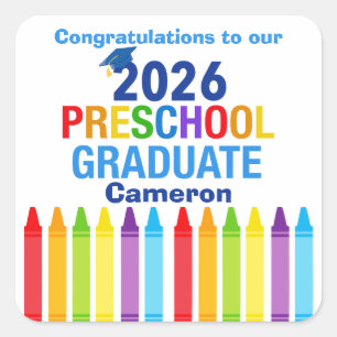 Pegatina Cuadrada Felicidades Graduado de Preescolar Fiesta Personal