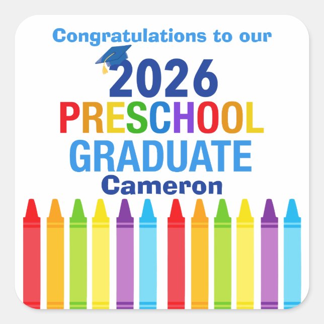 Pegatina Cuadrada Felicidades Graduado de Preescolar Fiesta Personal (Anverso)