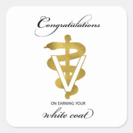 Pegatina Cuadrada Felicidades por la Ceremonia de la Bata Blanca Vet