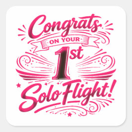 Pegatina Cuadrada Felicidades por tu primer vuelo solo