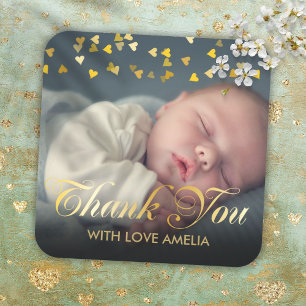 Pegatina Cuadrada Felicitación Personalizada para Bebé con Foto