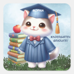 Pegatina Cuadrada Felicitaciones al gato Chica de graduación de kind