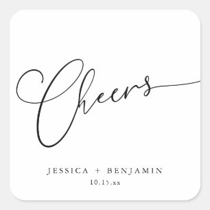 Pegatina Cuadrada Felicitaciones Elegante Blanco Script Personalizad