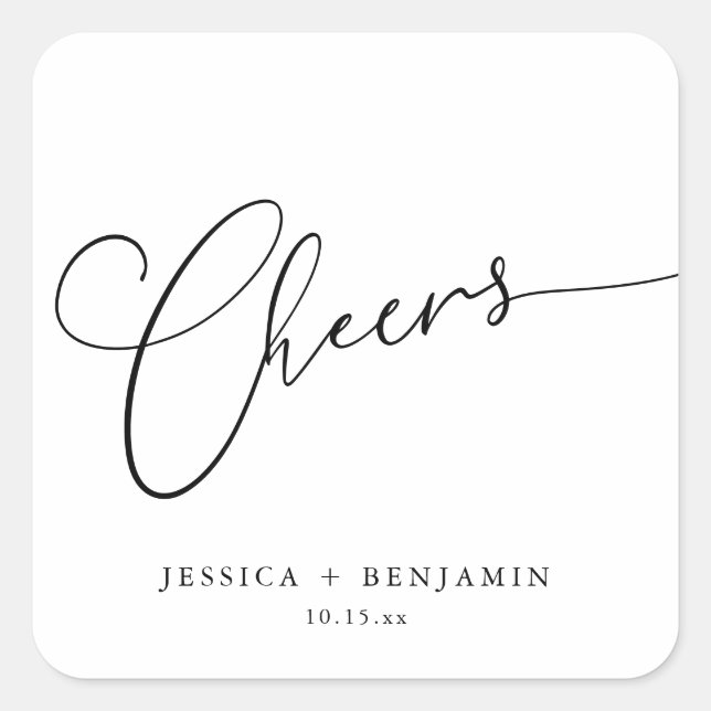 Pegatina Cuadrada Felicitaciones Elegante Blanco Script Personalizad (Anverso)
