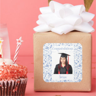 Pegatina Cuadrada Felicitaciones Estrellas de texto de fotos persona